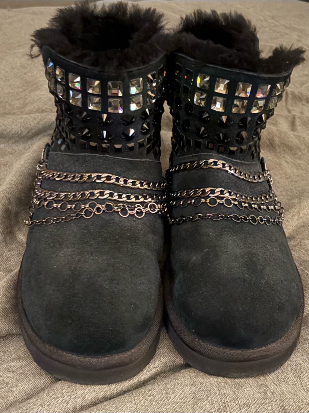 Ugg Women's Black Studded Shearling Chain-Trim Boots